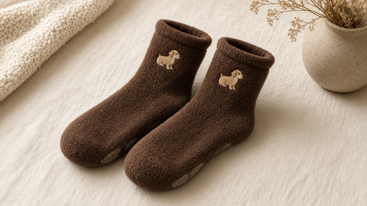 Cute Cartoon Dog Floor Socks Winter Warm Non-slip Plush Socks For Women