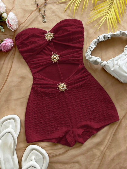 Knitted Texture Metallic Texture Slim Jumpsuit