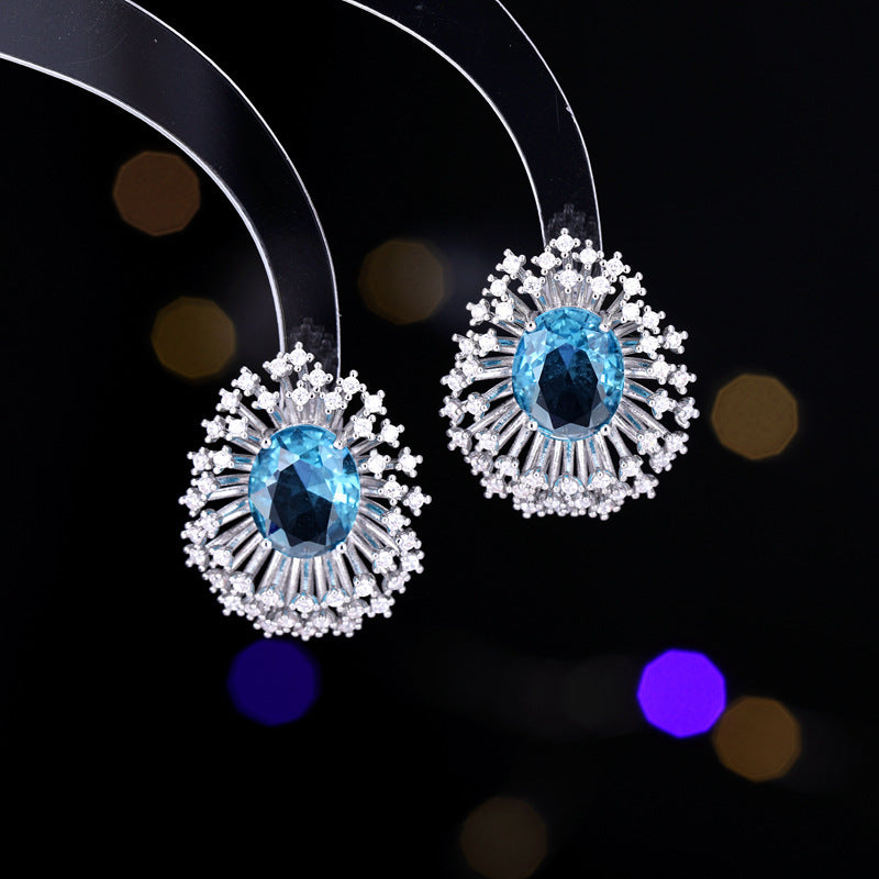 Sterling Silver Needle Light Luxury High-grade Luxury Blooming Fireworks Earrings