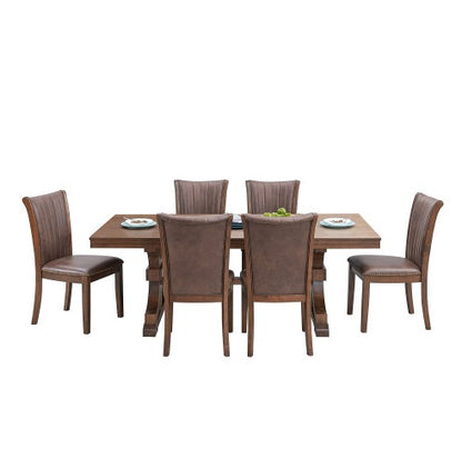 Rectangular Rubber Wood Dining Table For 6 With Wooden Trestle Pedestal Base,Mid Century Modern Kitchen Wooden Table Dinner Table For Dining Room, Living Room,OAK