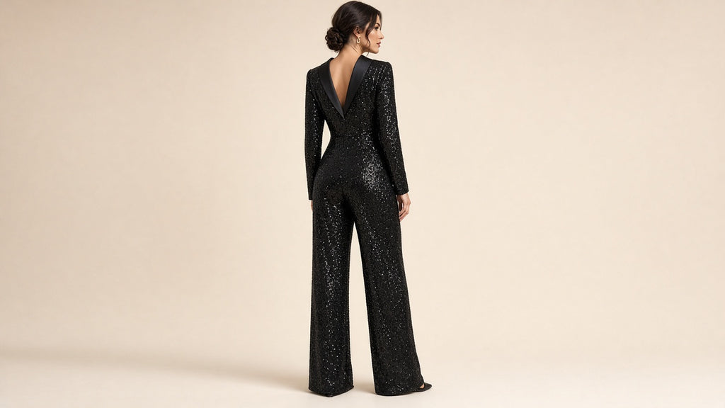 Elegant And Chic Women's Sequined Lapel Jumpsuit
