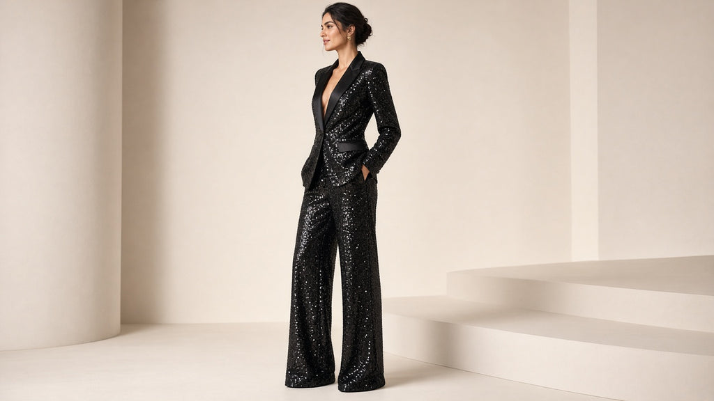 Elegant And Chic Women's Sequined Lapel Jumpsuit