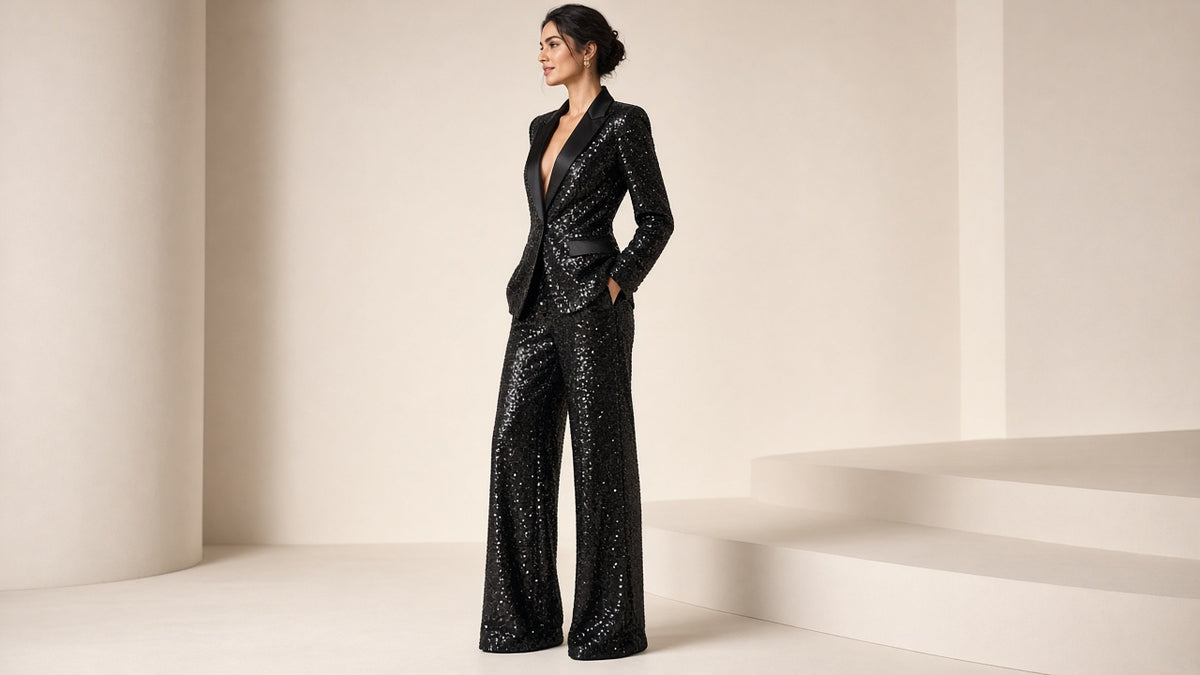 Elegant And Chic Women's Sequined Lapel Jumpsuit