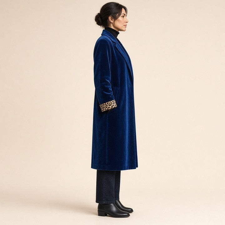 Patchwork Lace Gold Velvet Suit Long Coat Women's Wear
