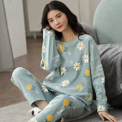 Pajamas Set Women Cute Cartoon Print Sleepwear 2 Piece Lounge Sets