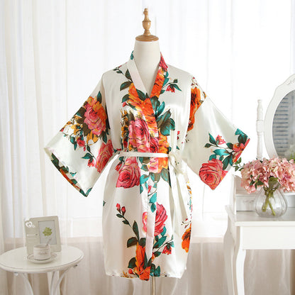 Hand Painted Peony Bridal Robe Morning Gowns Bathrobe Cardigan