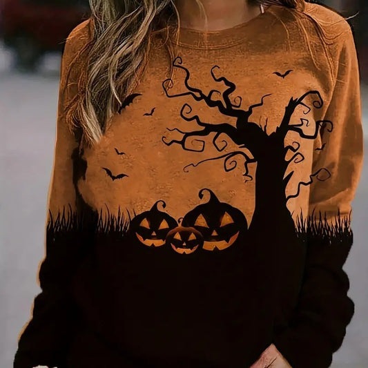 Halloween Round Neck Pullover Long Sleeve Casual Loose Sweatshirt