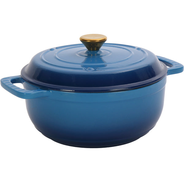 Cast Iron 6QT Cooking Pot - Gradient Blue - Includes Two Silicone Gloves - Enamel Pot