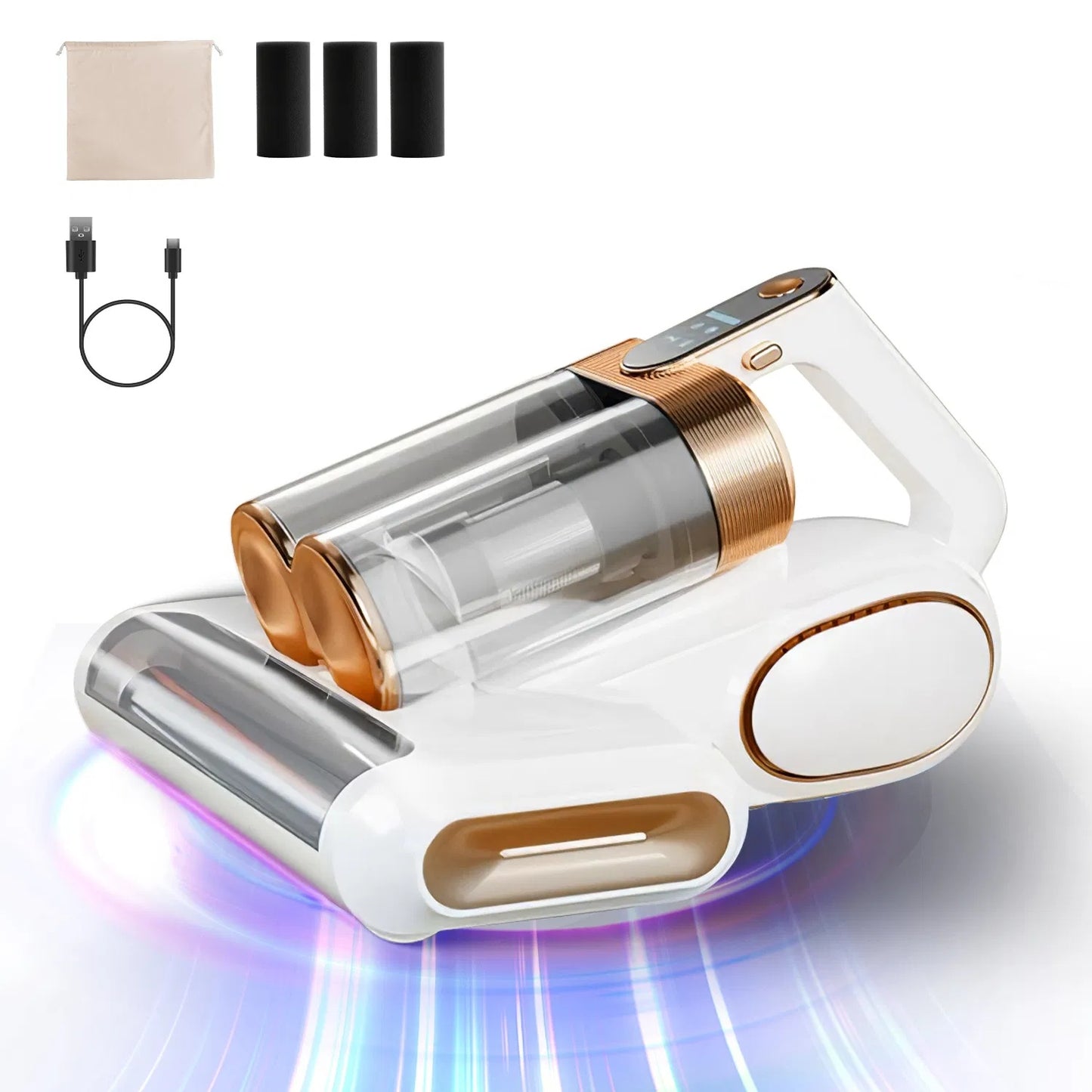 1Pc Mattress Vacuum Cleaner 16Kpa Bed Vacuum Cleaner Handheld Vacuums With Ultrasonic & UVC Light 18000 RPM Brushroll Rotation Dual Dust Bins Washable Filters For Bed Pillows Cribs Sofa