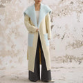 Fur Collar Long Stitching Cardigan Loose Knitted Overcoat Coat