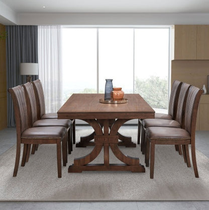 Rectangular Rubber Wood Dining Table For 6 With Wooden Trestle Pedestal Base,Mid Century Modern Kitchen Wooden Table Dinner Table For Dining Room, Living Room,OAK