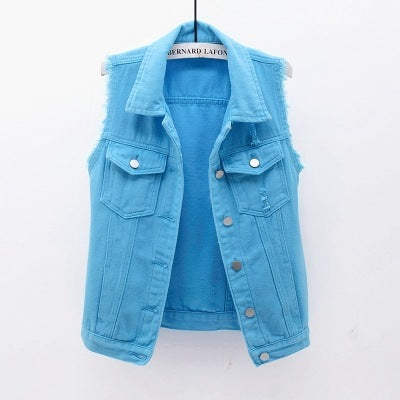 Multi-Color Selection Denim Vest Women's Slim Sleeveless Jacket