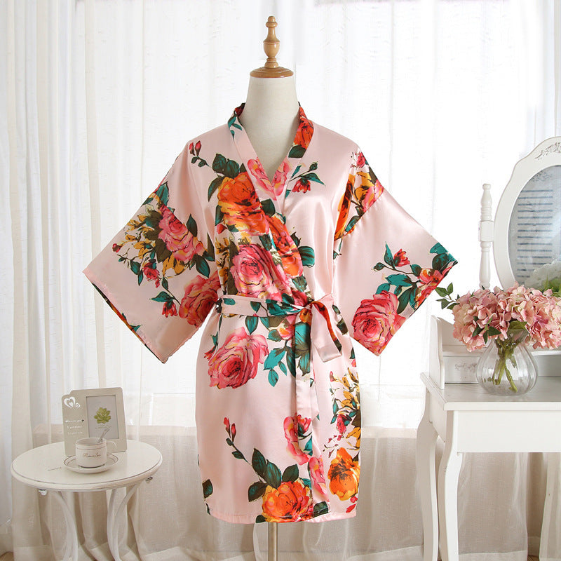 Hand Painted Peony Bridal Robe Morning Gowns Bathrobe Cardigan