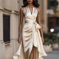 Elegant V-neck Irregular Women's Ruffled Dress