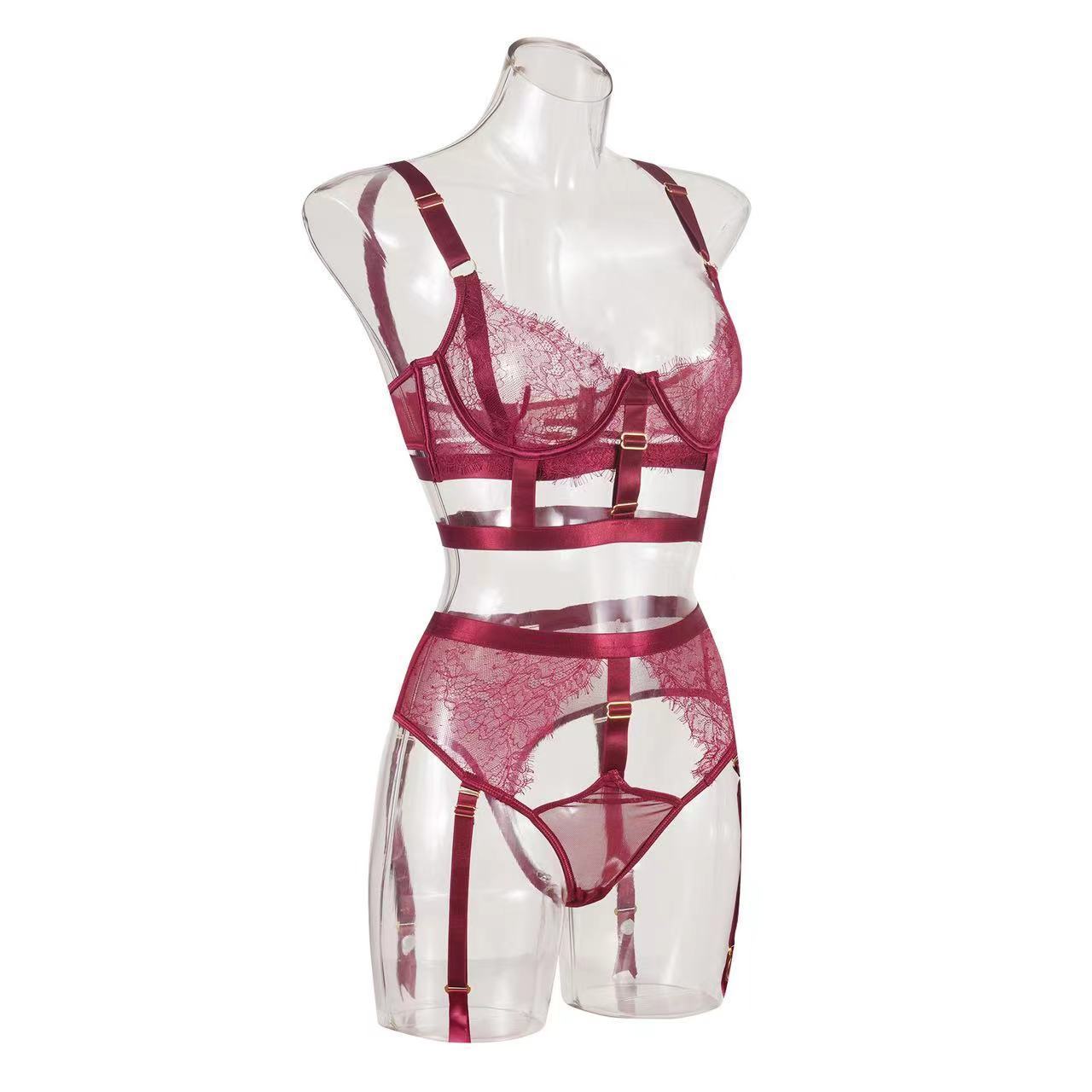 Women's Minimalist Casual Lace See Through Lingerie Set