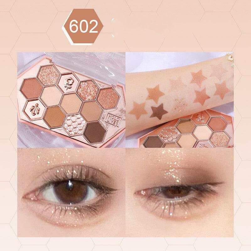 Honeycomb Diamond Eyeshadow Palette Honey Tea Orange Brown Matte Pearlescent Glitter Color Daily