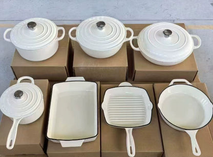 Enamel-Cast Iron Cookwares Enamel Combination Set Frying Pan Stew Pot Set