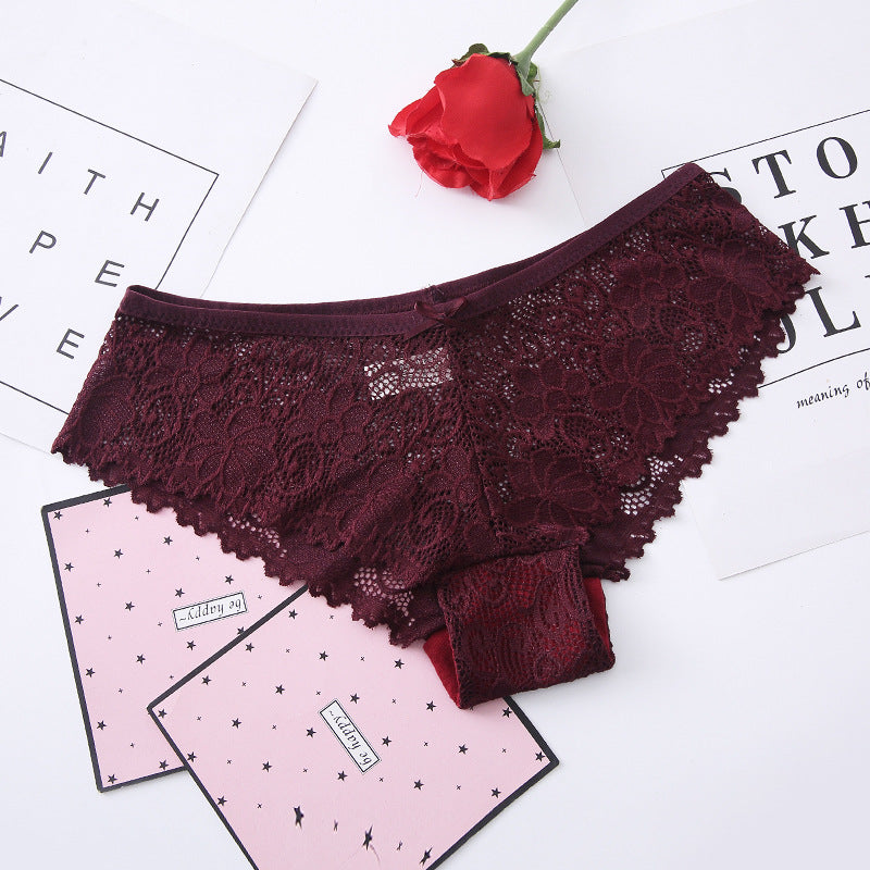 Large quantity favorably ladies lace sexy low-waist lace panties foreign trade triangle large size ice silk seamless underwear women