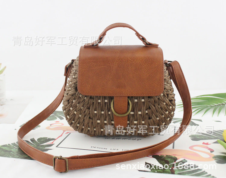 One piece on behalf of the new retro straw bag Yuandou messenger beach bag casual woven women's bag rattan bag