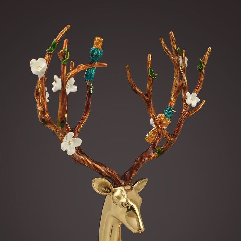 Modern Light Luxury Brass Deer Entrance Decoration Enamel