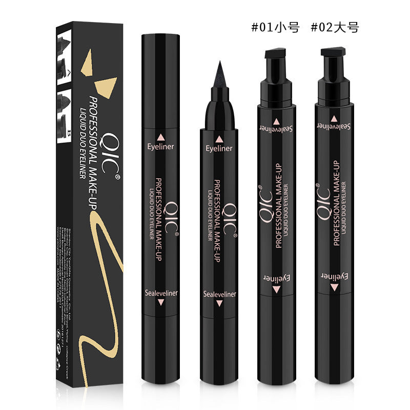 QIC double-headed seal triangle eyeliner, waterproof and non-smudge wing liquid eyeliner pen, vibrato net celebrity, the same beauty makeup