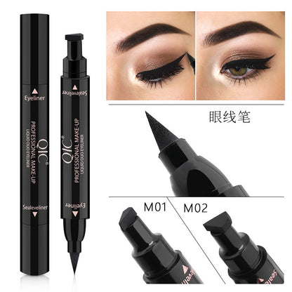 QIC double-headed seal triangle eyeliner, waterproof and non-smudge wing liquid eyeliner pen, vibrato net celebrity, the same beauty makeup