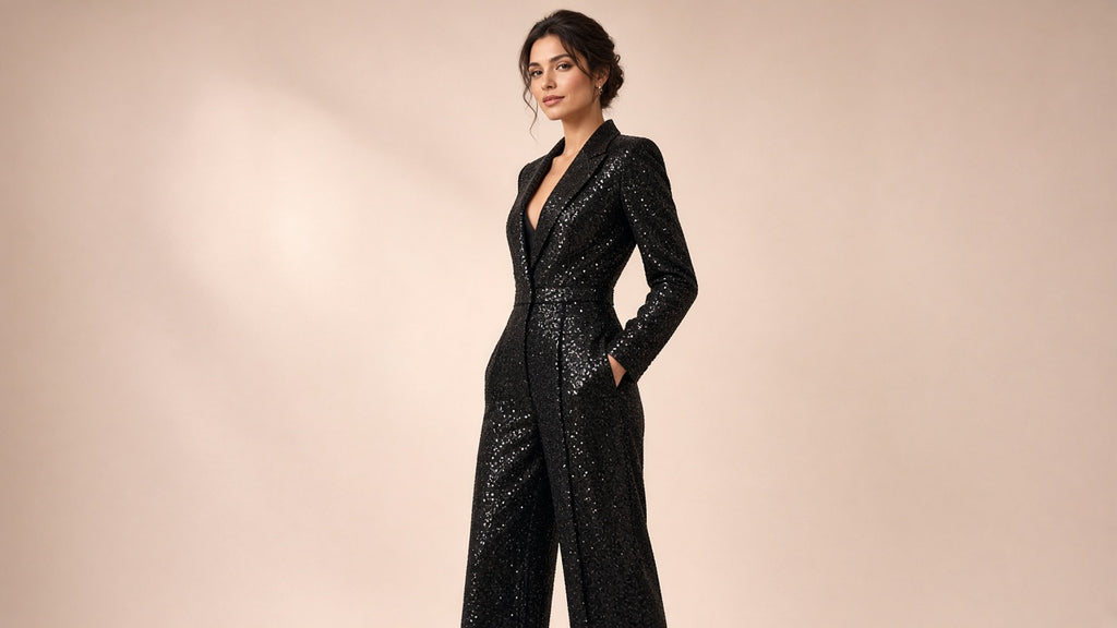 Elegant And Chic Women's Sequined Lapel Jumpsuit