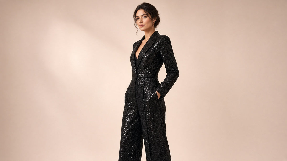 Elegant And Chic Women's Sequined Lapel Jumpsuit