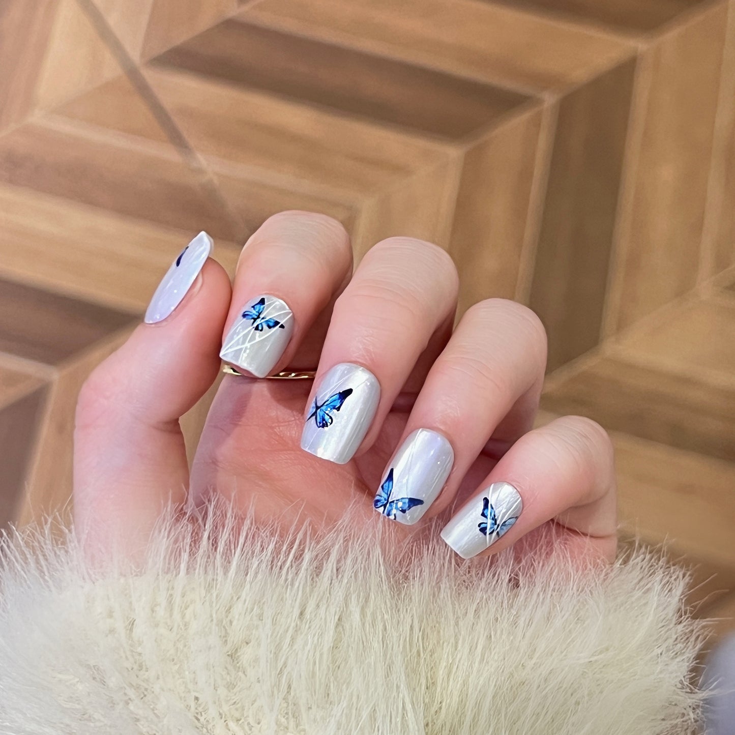 Women's Minority Simple White Blue Butterfly Elf Cat Eye Wear Nail Stickers