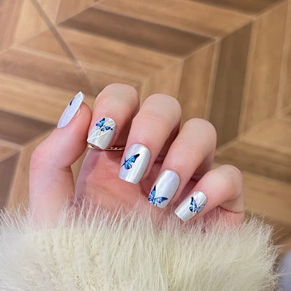 Women's Minority Simple White Blue Butterfly Elf Cat Eye Wear Nail Stickers