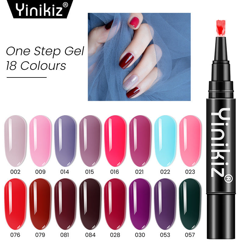 New nail art three-in-one one-step glue solid color nail polish glue cross-border UV manicure phototherapy pen primer-free glue