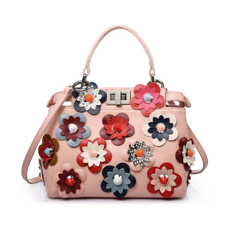 Cowhide Bag Handbag Mini Flower Shoulder Diagonal Female Bag