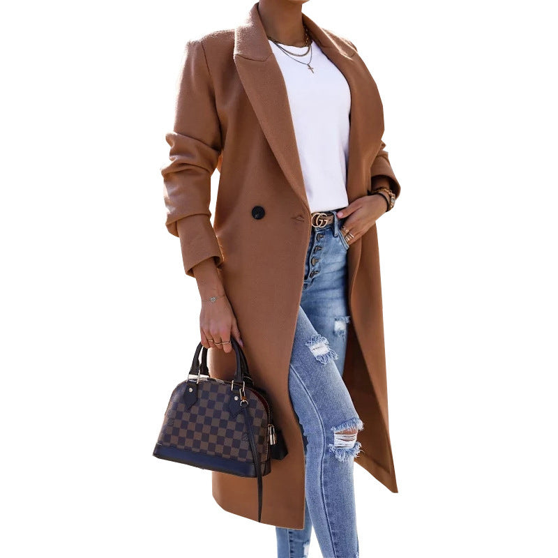 Minimalist Long Sleeve Lapel Button Split Coat