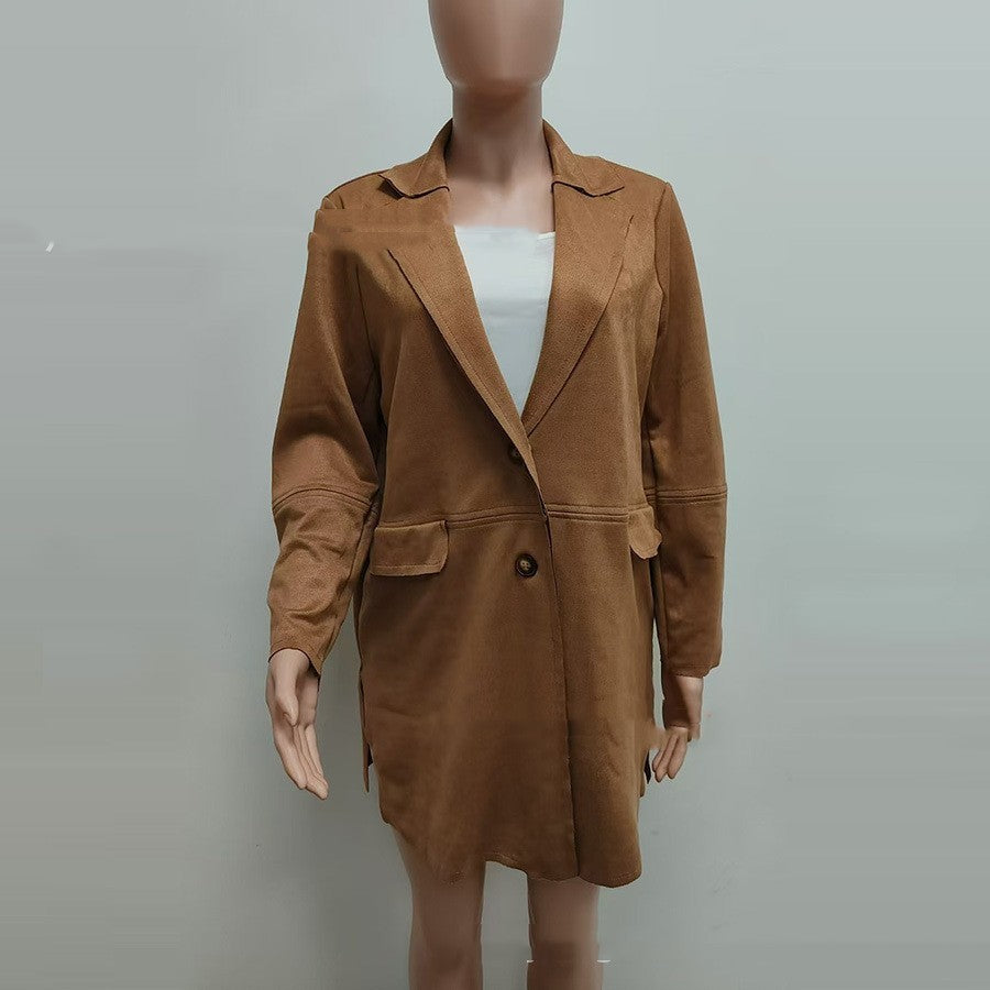 Women's Simple Suit Collar Mid-length Coat