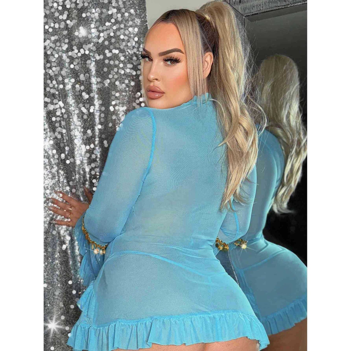 Lace Long-sleeve Mesh Sexy Lingerie Set