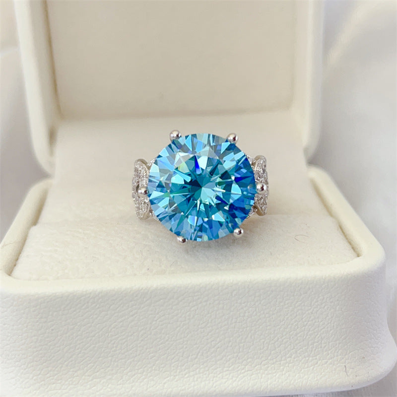 10 Karat Blue Moissanite Luxury Full Diamond Female Ring