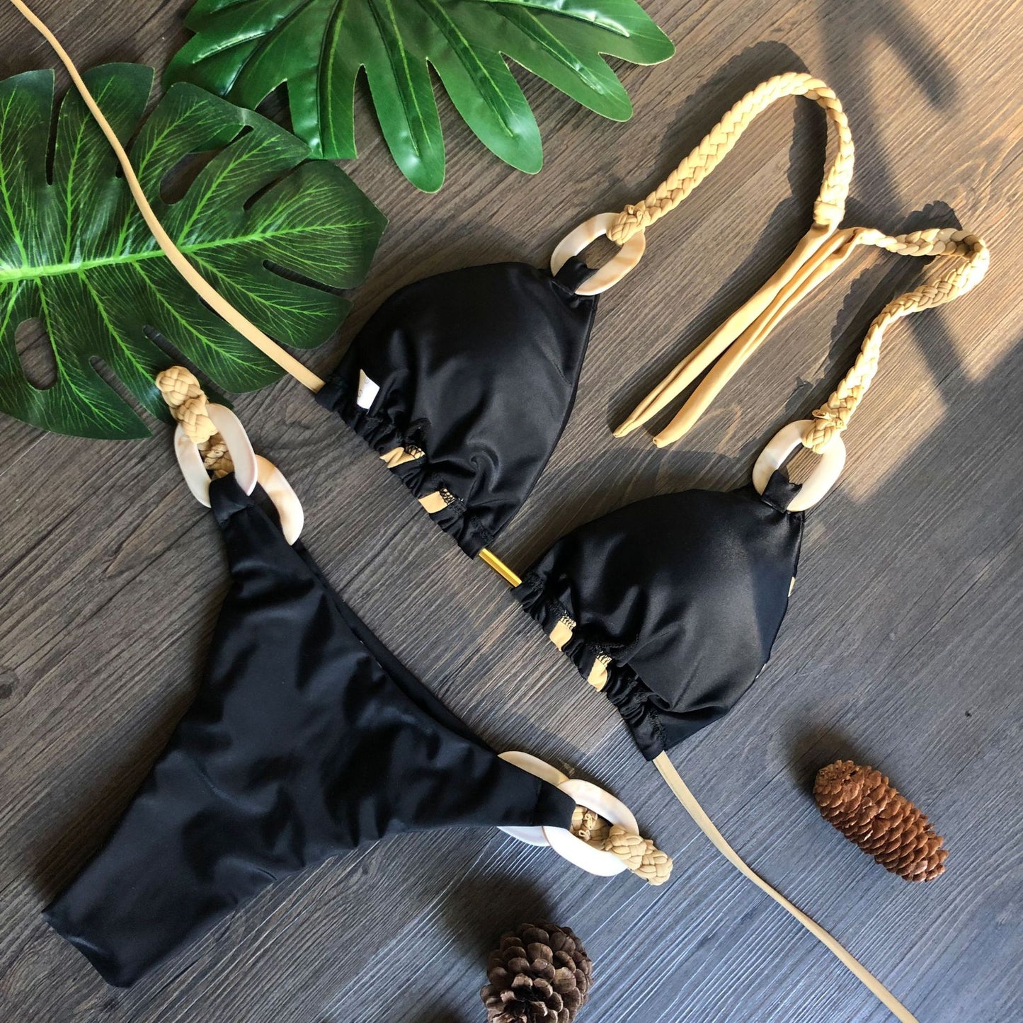 Cross-border Swimsuit 2025 New AliExpress Amazon Solid Color Strap Bikini European and American Sexy Swimwear