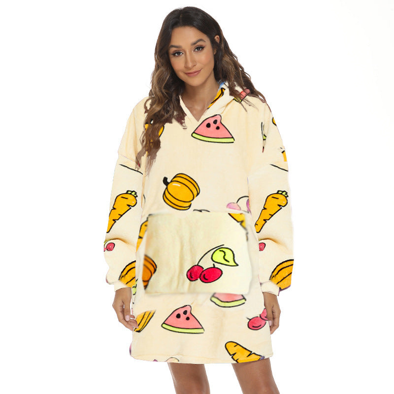 Cartoon Fruit Printed Lazy Blanket Hooded