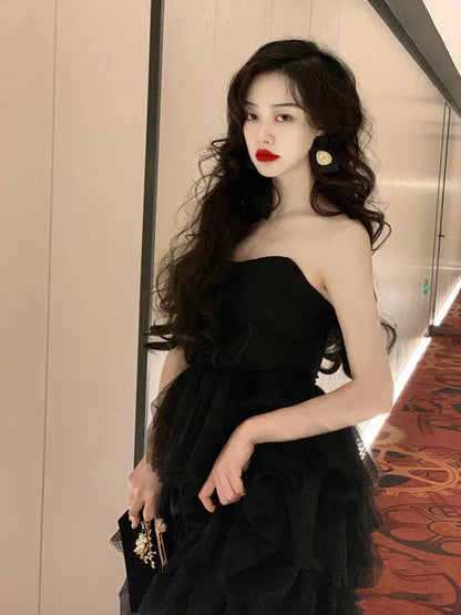 Women's Light Luxury Niche Black Evening Dress