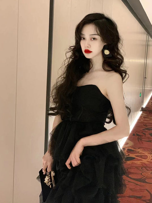 Women's Light Luxury Niche Black Evening Dress