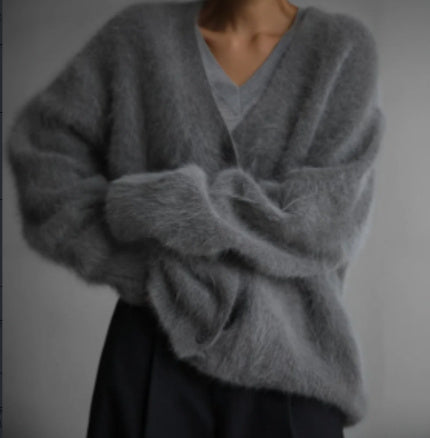 Loose V-neck Button Cardigan Fall Winter Fashion Single Breasted Knitted Sweater Top Women's Clothing