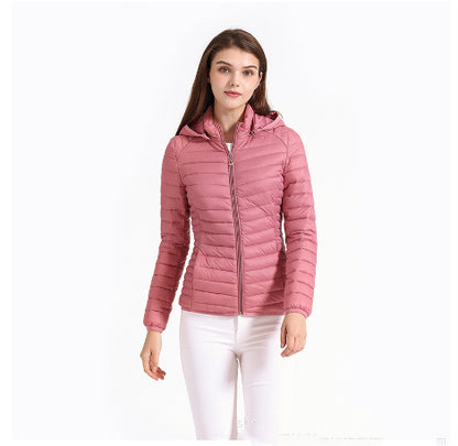 Autumn And Winter Zipper Short Hooded Detachable Solid Color Stand Collar Lightweight Cotton-padded Jacket