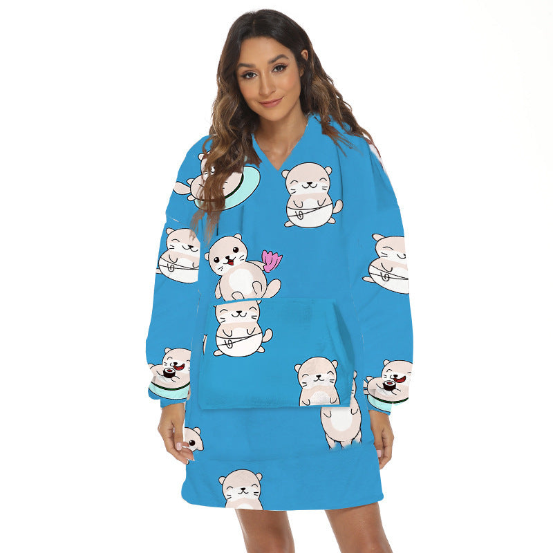 Cartoon Fruit Printed Lazy Blanket Hooded