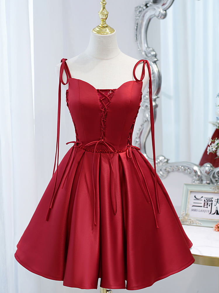 Wine Red Satin Lady's Slimming Annual Meeting Light Luxury Dress