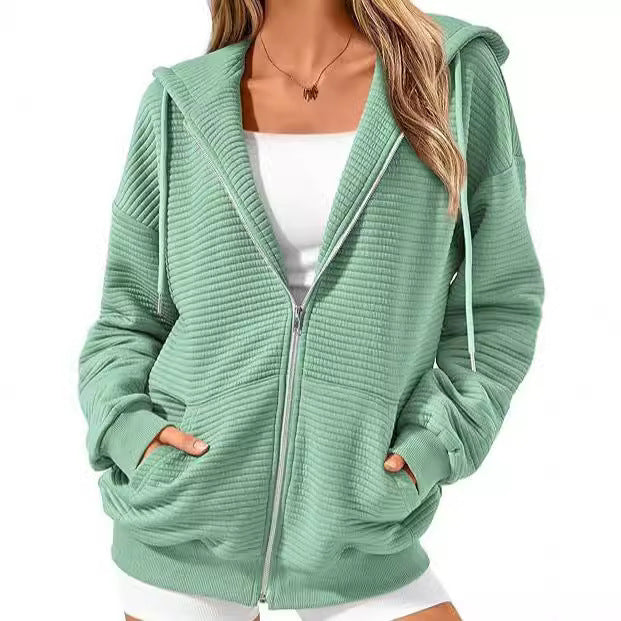 Women's Long-sleeved Sports Fashion Zipper Hooded Sweatshirt Top