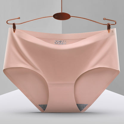 Non Marking One Piece Ice Silk Underwear Women's Breathable Sexy Mid Waist Solid Color Briefs