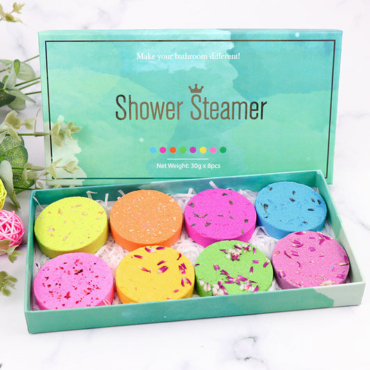 Ensemble de draps de douche ronds à fleurs et biscuits avec vaporisateur de douche et draps de douche aromathérapie, bain aux huiles essentielles et sels de bain à bulles