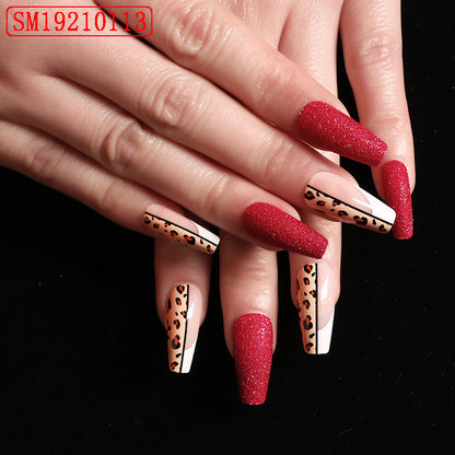 Red Jump Color Leopard Print Ballet False Nails