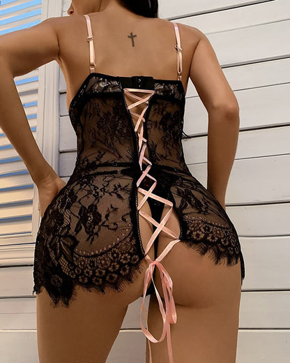 Women Sexy Lace Bandage Set, Hollowed Out