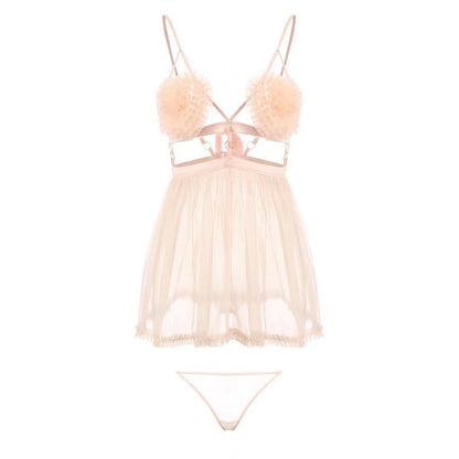 High-End Sexy See-Through Mesh Hollow Sexy Lingerie Peach Heart